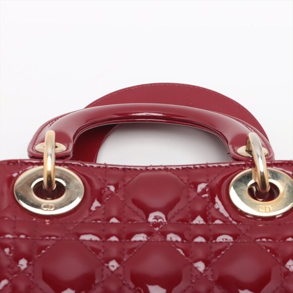 Christian Dior Lady Dior Mini Patent Handbag Red - Picture 6 of 10